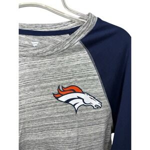 NWT NFL Denver Broncos Fanatics Men Medium Gray Blue Raglan Long Sleeve Shirt